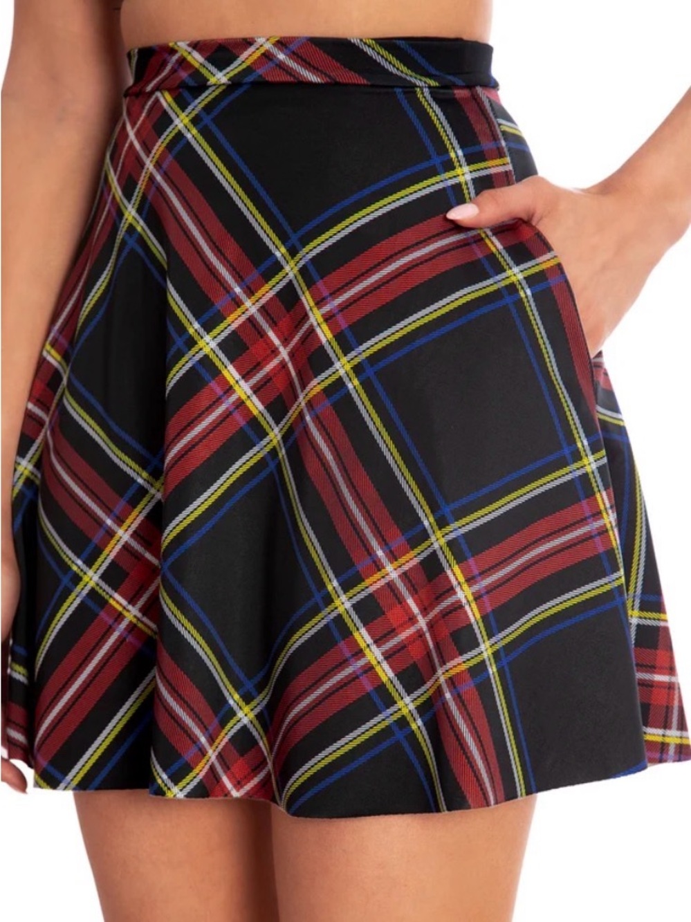 Black Milk Clothing navy tartan skater skirt